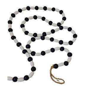 Black and White Wood Bead and Jute Garland, 6 Feet
